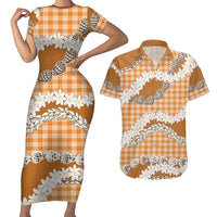 Orange Hawaii Tiare and Shell Lei Couples Matching Short Sleeve Bodycon Dress and Hawaiian Shirt Hawaiian Palaka Luxury Vibes LT14 Orange - Polynesian Pride