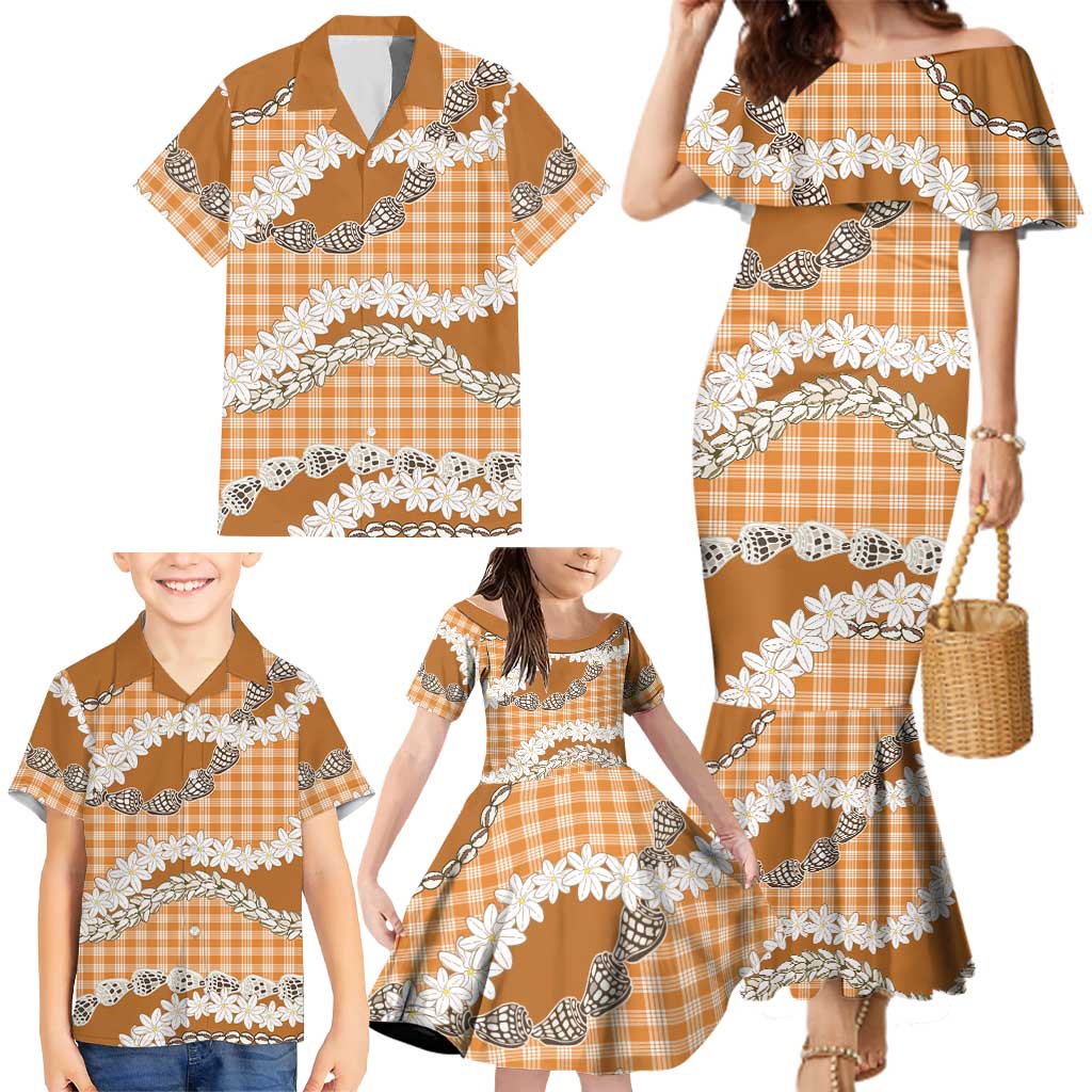 Orange Hawaii Tiare and Shell Lei Family Matching Mermaid Dress and Hawaiian Shirt Hawaiian Palaka Luxury Vibes LT14 - Polynesian Pride