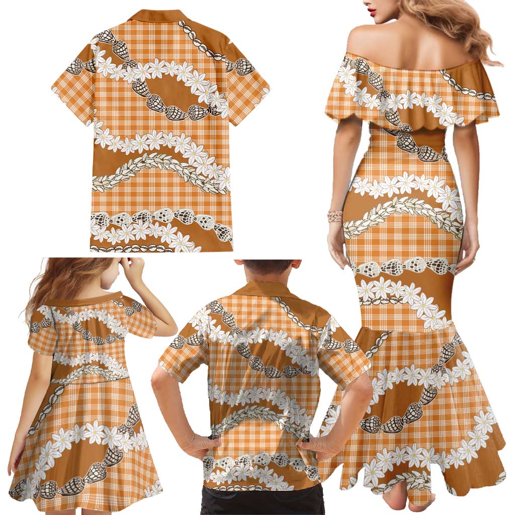Orange Hawaii Tiare and Shell Lei Family Matching Mermaid Dress and Hawaiian Shirt Hawaiian Palaka Luxury Vibes LT14 - Polynesian Pride