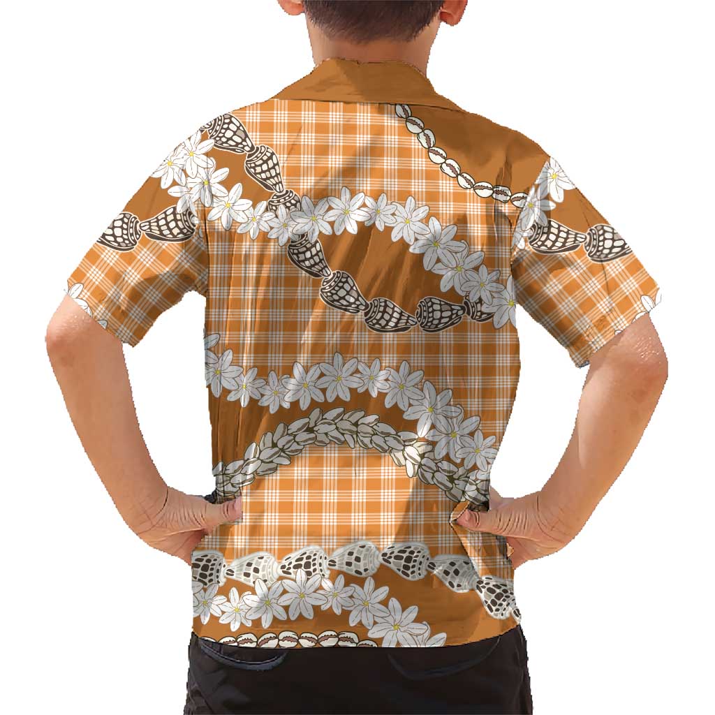 Orange Hawaii Tiare and Shell Lei Family Matching Off The Shoulder Long Sleeve Dress and Hawaiian Shirt Hawaiian Palaka Luxury Vibes LT14 - Polynesian Pride