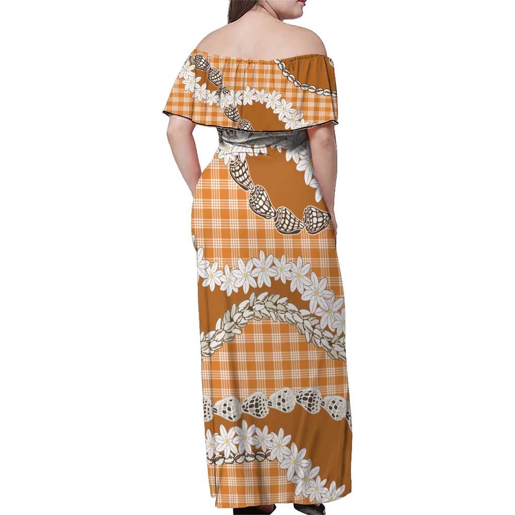 Orange Hawaii Tiare and Shell Lei Family Matching Off Shoulder Maxi Dress and Hawaiian Shirt Hawaiian Palaka Luxury Vibes LT14 - Polynesian Pride