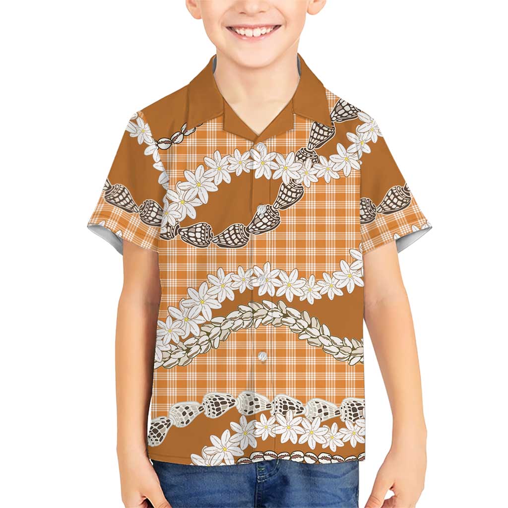 Orange Hawaii Tiare and Shell Lei Family Matching Off Shoulder Maxi Dress and Hawaiian Shirt Hawaiian Palaka Luxury Vibes LT14 Son's Shirt Orange - Polynesian Pride
