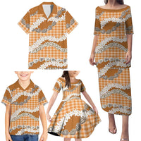 Orange Hawaii Tiare and Shell Lei Family Matching Puletasi and Hawaiian Shirt Hawaiian Palaka Luxury Vibes LT14 - Polynesian Pride