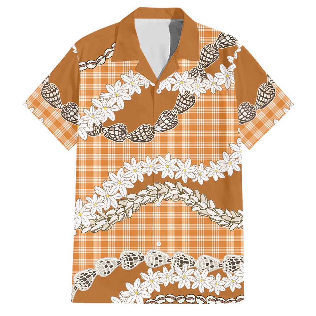 Orange Hawaii Tiare and Shell Lei Family Matching Short Sleeve Bodycon Dress and Hawaiian Shirt Hawaiian Palaka Luxury Vibes LT14 Dad's Shirt - Short Sleeve Orange - Polynesian Pride
