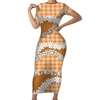 Orange Hawaii Tiare and Shell Lei Family Matching Short Sleeve Bodycon Dress and Hawaiian Shirt Hawaiian Palaka Luxury Vibes LT14 Mom's Dress Orange - Polynesian Pride