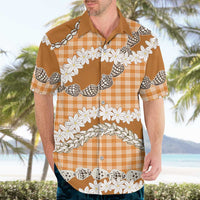 Orange Hawaii Tiare and Shell Lei Hawaiian Shirt Hawaiian Palaka Luxury Vibes - Polynesian Pride