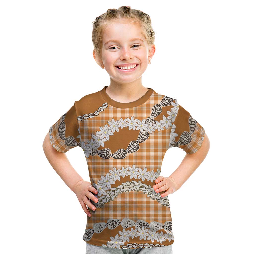 Orange Hawaii Tiare and Shell Lei Kid T Shirt Hawaiian Palaka Luxury Vibes - Polynesian Pride