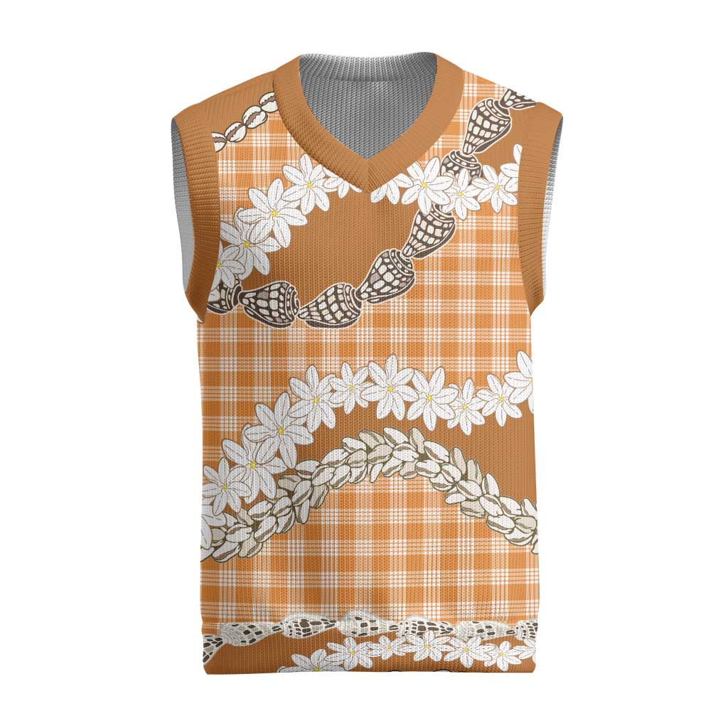 Orange Hawaii Tiare and Shell Lei Christmas Knitted V-Neck Vest Hawaiian Palaka Luxury Vibes - Polynesian Pride