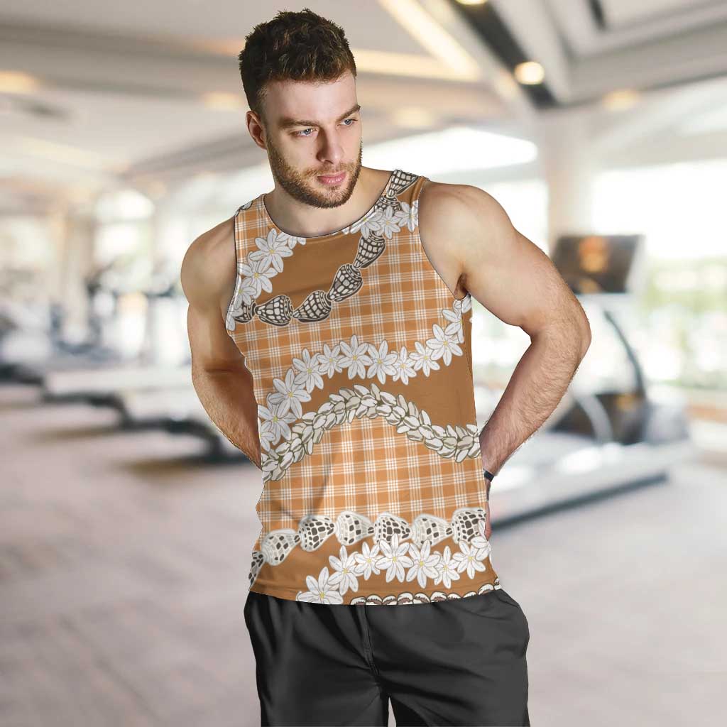 Orange Hawaii Tiare and Shell Lei Men Tank Top Hawaiian Palaka Luxury Vibes - Polynesian Pride