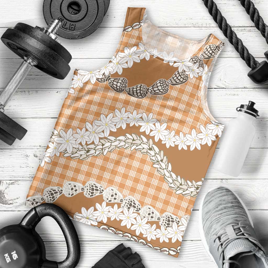Orange Hawaii Tiare and Shell Lei Men Tank Top Hawaiian Palaka Luxury Vibes - Polynesian Pride