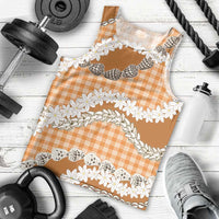 Orange Hawaii Tiare and Shell Lei Men Tank Top Hawaiian Palaka Luxury Vibes - Polynesian Pride