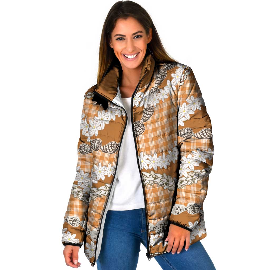 Orange Hawaii Tiare and Shell Lei Padded Jacket Hawaiian Palaka Luxury Vibes - Polynesian Pride