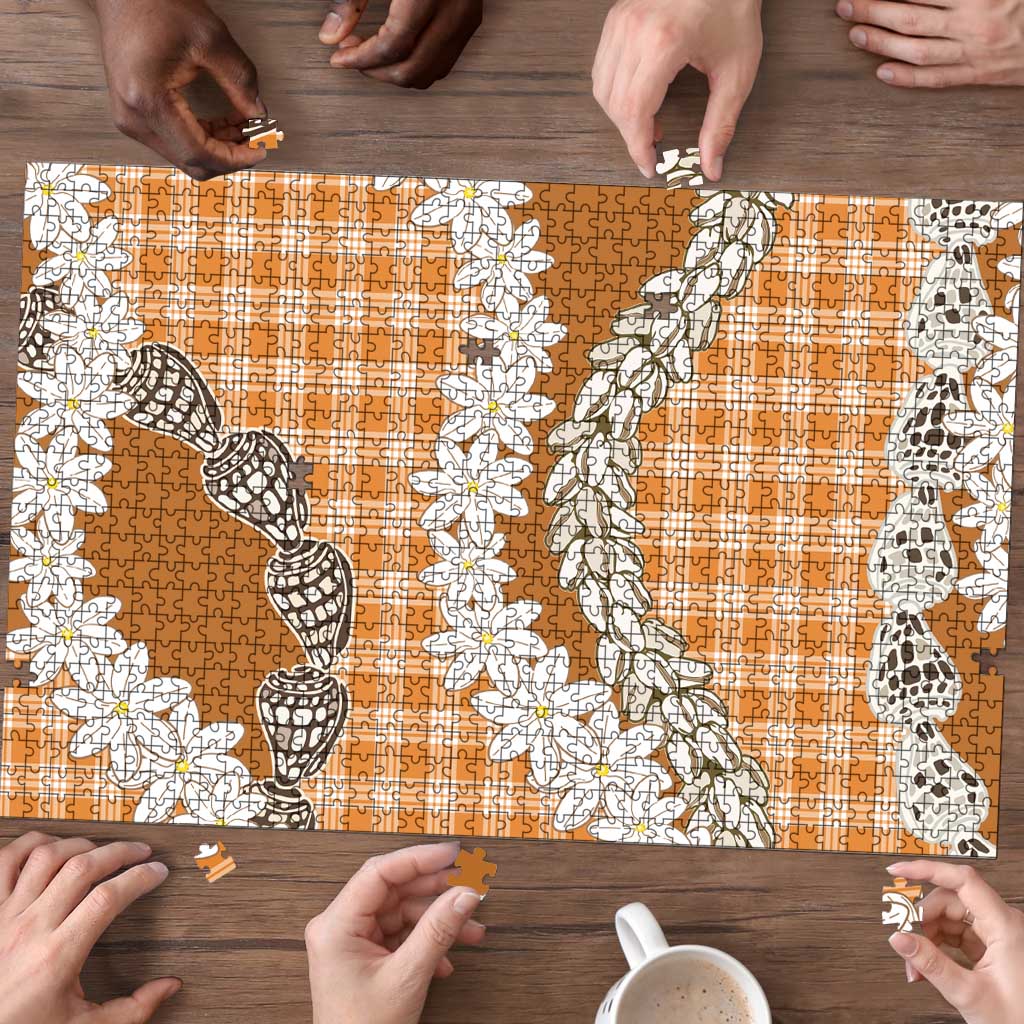 Orange Hawaii Tiare and Shell Lei Puzzle Hawaiian Palaka Luxury Vibes - Polynesian Pride