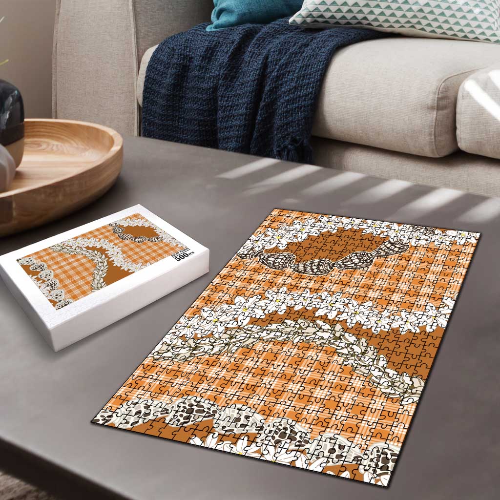 Orange Hawaii Tiare and Shell Lei Puzzle Hawaiian Palaka Luxury Vibes - Polynesian Pride