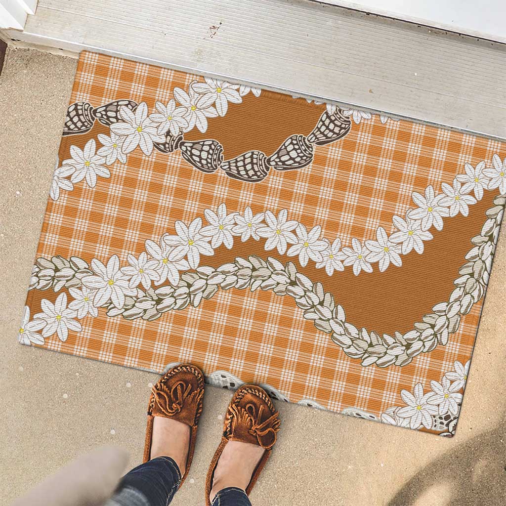 Orange Hawaii Tiare and Shell Lei Rubber Doormat Hawaiian Palaka Luxury Vibes - Polynesian Pride
