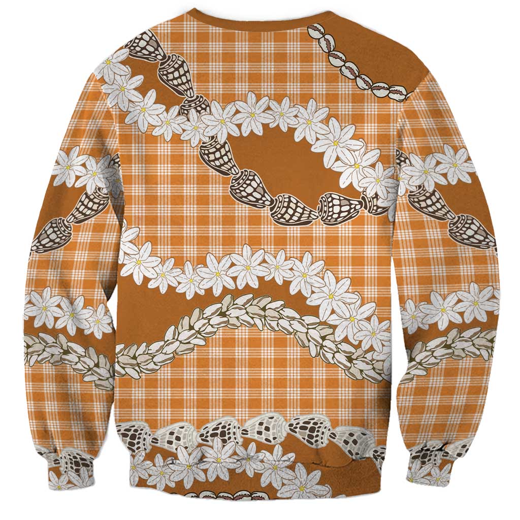 Orange Hawaii Tiare and Shell Lei Sweatshirt Hawaiian Palaka Luxury Vibes - Polynesian Pride