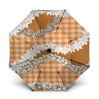 Orange Hawaii Tiare and Shell Lei Umbrella Hawaiian Palaka Luxury Vibes - Polynesian Pride