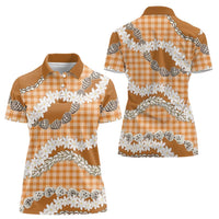 Orange Hawaii Tiare and Shell Lei Women Polo Shirt Hawaiian Palaka Luxury Vibes - Polynesian Pride