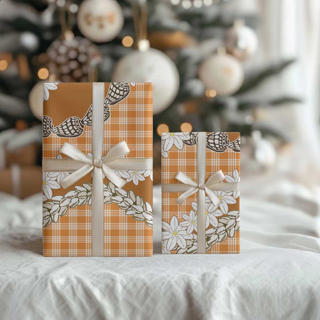 Orange Hawaii Tiare and Shell Lei Wrapping Paper Hawaiian Palaka Luxury Vibes - Polynesian Pride