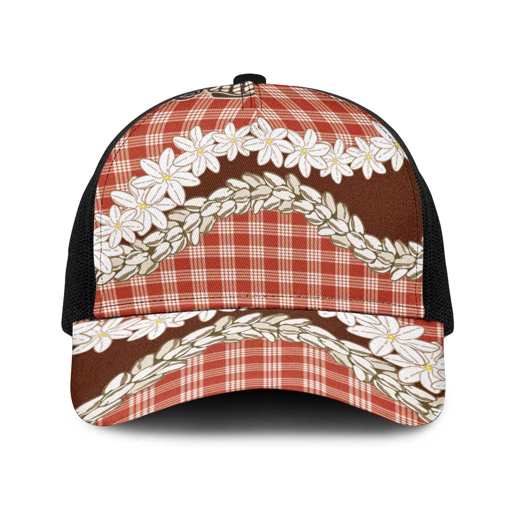 Red Hawaii Tiare and Shell Lei Baseball Net Cap Hawaiian Palaka Luxury Vibes - Polynesian Pride
