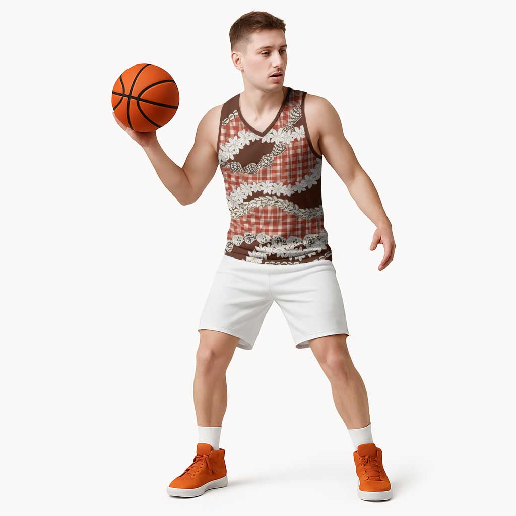 Red Hawaii Tiare and Shell Lei Basketball Jersey Hawaiian Palaka Luxury Vibes - Polynesian Pride