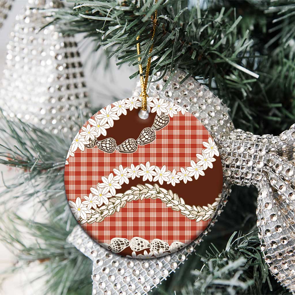 Red Hawaii Tiare and Shell Lei Ceramic Ornament Hawaiian Palaka Luxury Vibes - Polynesian Pride
