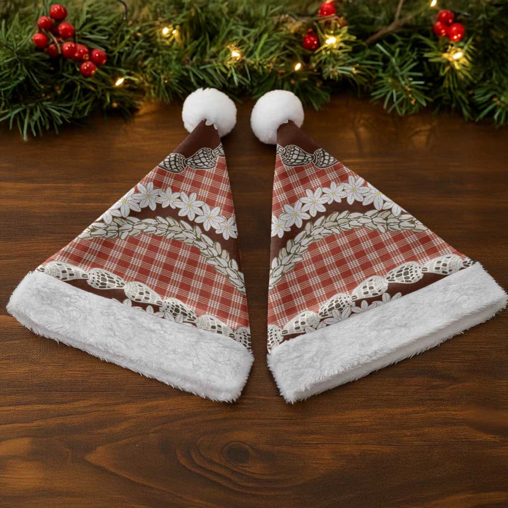 Red Hawaii Tiare and Shell Lei Christmas Santa Hat Hawaiian Palaka Luxury Vibes - Polynesian Pride