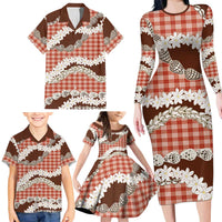 Red Hawaii Tiare and Shell Lei Family Matching Long Sleeve Bodycon Dress and Hawaiian Shirt Hawaiian Palaka Luxury Vibes LT14 - Polynesian Pride