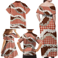 Red Hawaii Tiare and Shell Lei Family Matching Off Shoulder Maxi Dress and Hawaiian Shirt Hawaiian Palaka Luxury Vibes - Polynesian Pride