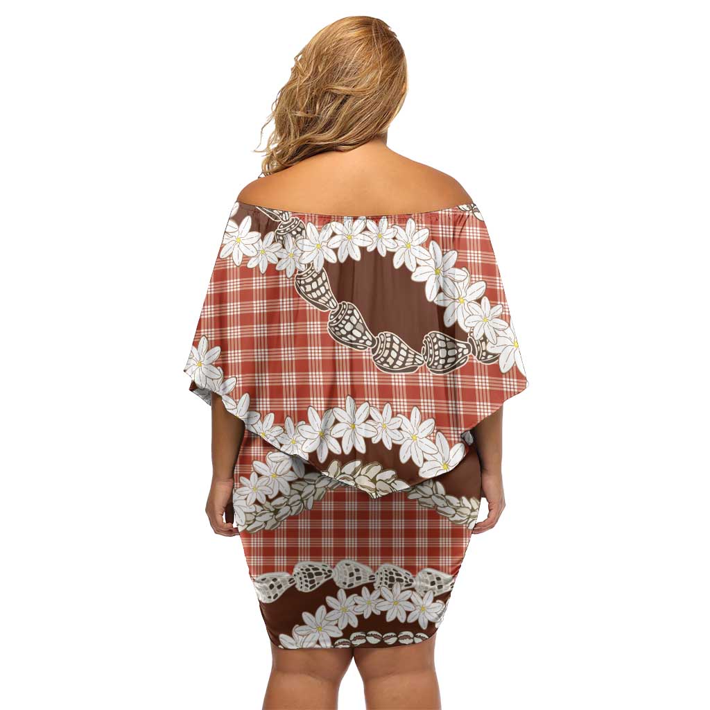 Red Hawaii Tiare and Shell Lei Family Matching Off Shoulder Short Dress and Hawaiian Shirt Hawaiian Palaka Luxury Vibes - Polynesian Pride