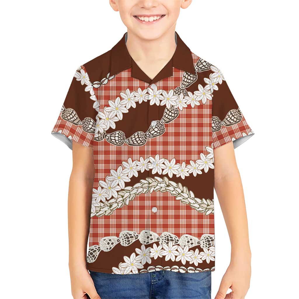 Red Hawaii Tiare and Shell Lei Family Matching Puletasi and Hawaiian Shirt Hawaiian Palaka Luxury Vibes LT14 Son's Shirt Red - Polynesian Pride