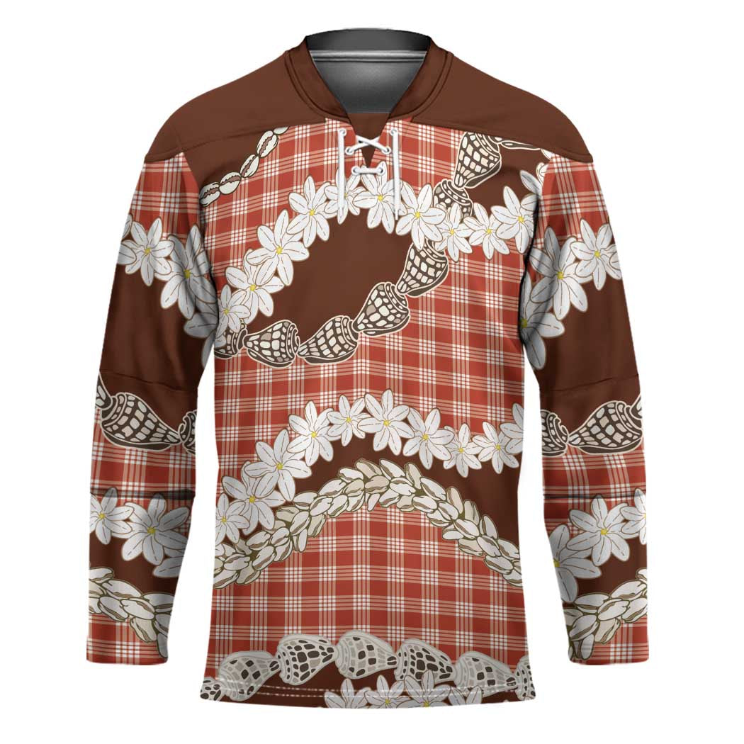 Red Hawaii Tiare and Shell Lei Hockey Jersey Hawaiian Palaka Luxury Vibes - Polynesian Pride