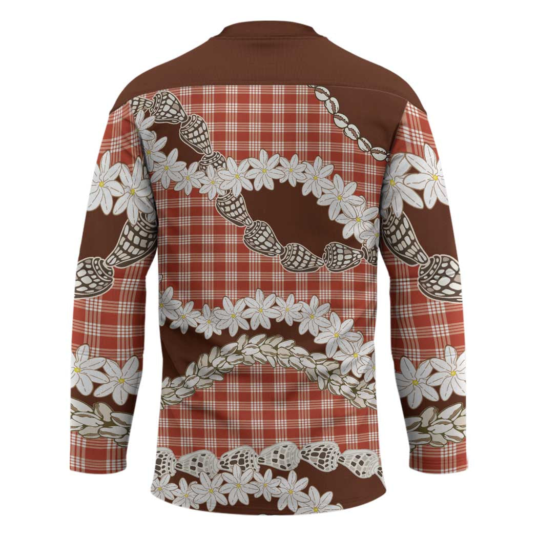 Red Hawaii Tiare and Shell Lei Hockey Jersey Hawaiian Palaka Luxury Vibes - Polynesian Pride