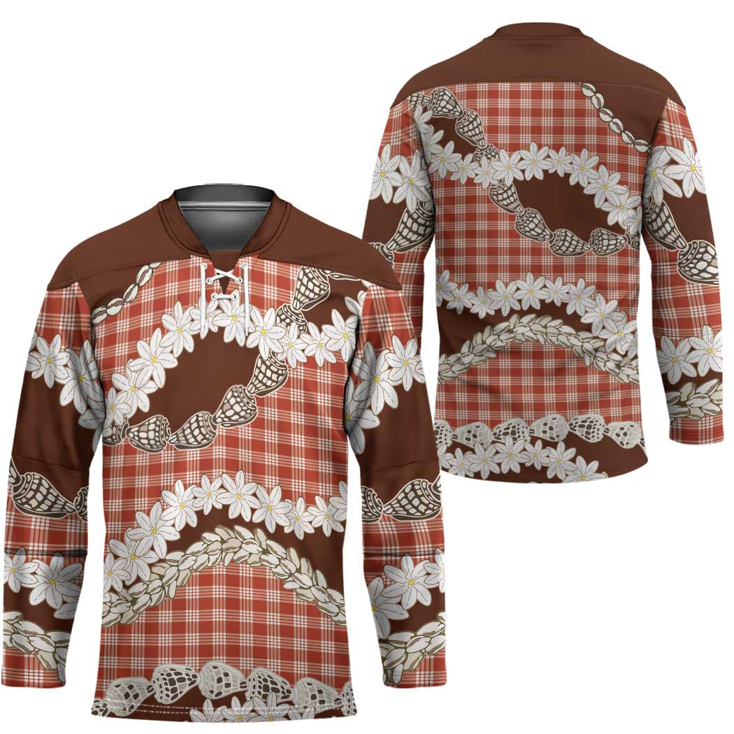 Red Hawaii Tiare and Shell Lei Hockey Jersey Hawaiian Palaka Luxury Vibes - Polynesian Pride