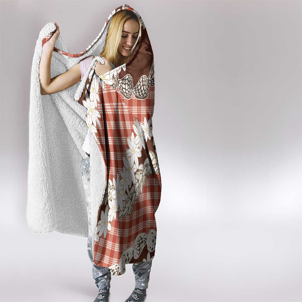 Red Hawaii Tiare and Shell Lei Hooded Blanket Hawaiian Palaka Luxury Vibes - Polynesian Pride