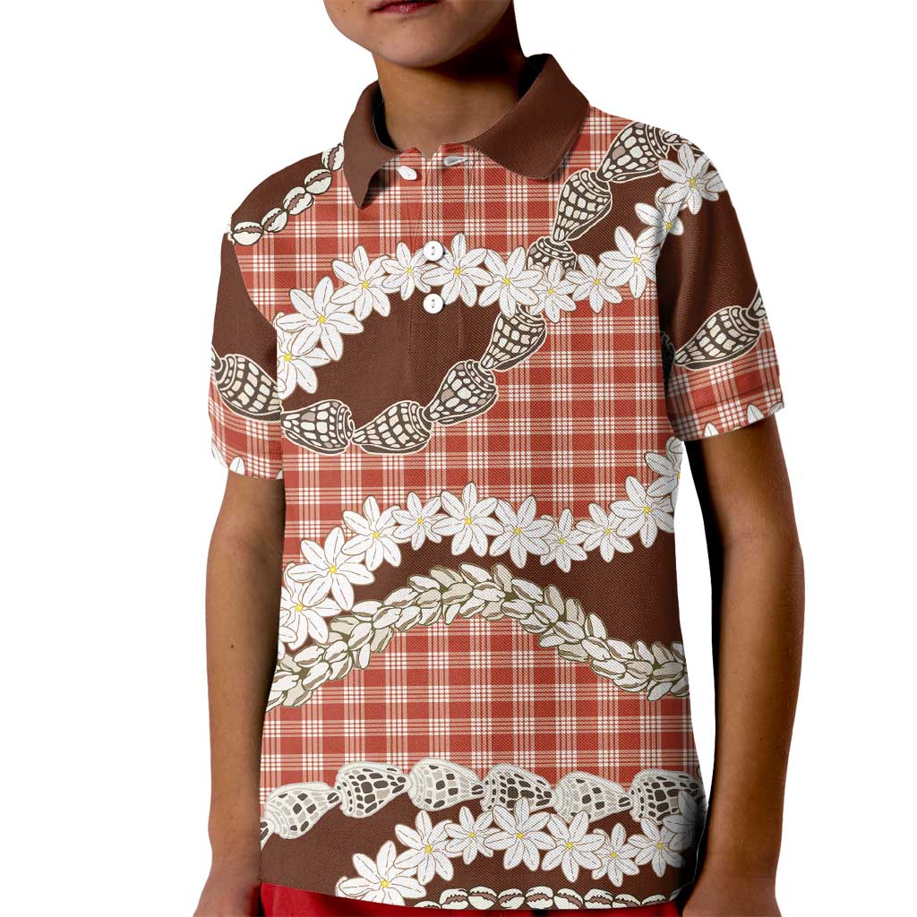 Red Hawaii Tiare and Shell Lei Kid Polo Shirt Hawaiian Palaka Luxury Vibes - Polynesian Pride