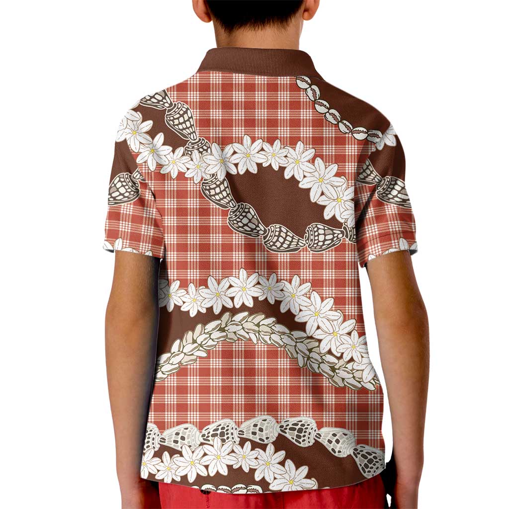 Red Hawaii Tiare and Shell Lei Kid Polo Shirt Hawaiian Palaka Luxury Vibes - Polynesian Pride