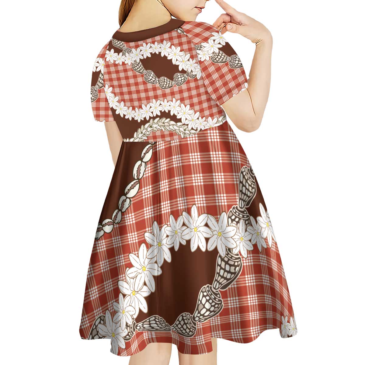 Red Hawaii Tiare and Shell Lei Kid Short Sleeve Dress Hawaiian Palaka Luxury Vibes - Polynesian Pride