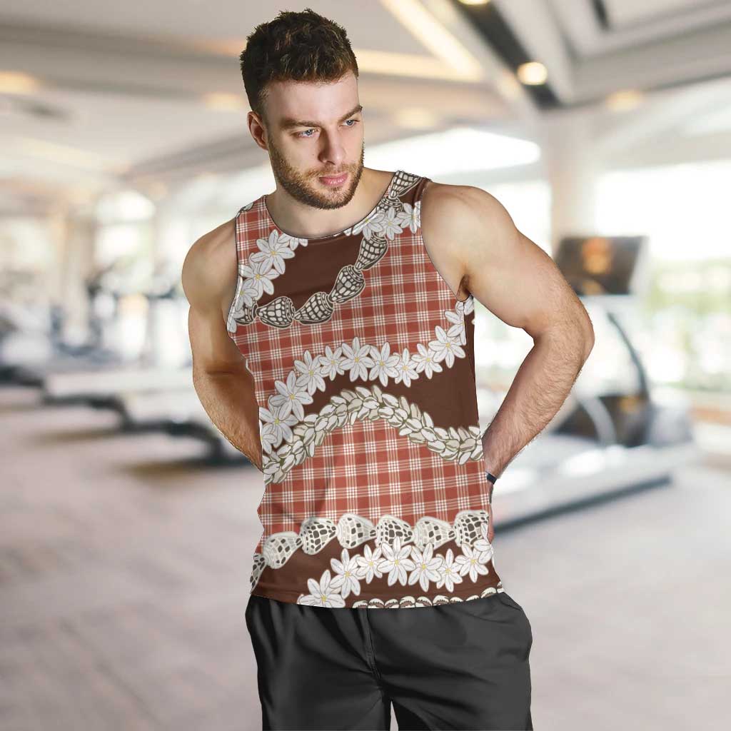 Red Hawaii Tiare and Shell Lei Men Tank Top Hawaiian Palaka Luxury Vibes - Polynesian Pride