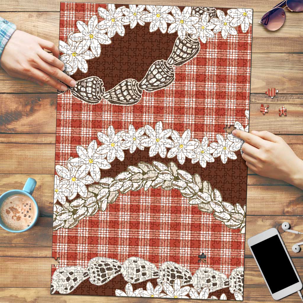 Red Hawaii Tiare and Shell Lei Puzzle Hawaiian Palaka Luxury Vibes - Polynesian Pride