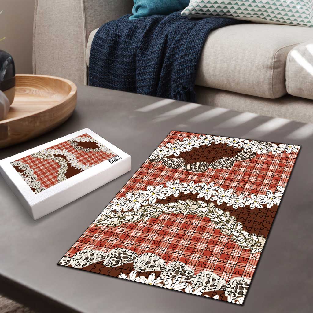 Red Hawaii Tiare and Shell Lei Puzzle Hawaiian Palaka Luxury Vibes - Polynesian Pride