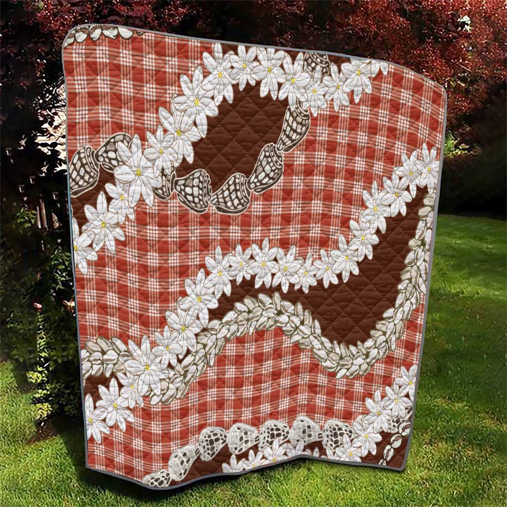 Red Hawaii Tiare and Shell Lei Quilt Hawaiian Palaka Luxury Vibes - Polynesian Pride