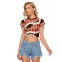 Red Hawaii Tiare and Shell Lei Raglan Cropped T Shirt Hawaiian Palaka Luxury Vibes - Polynesian Pride