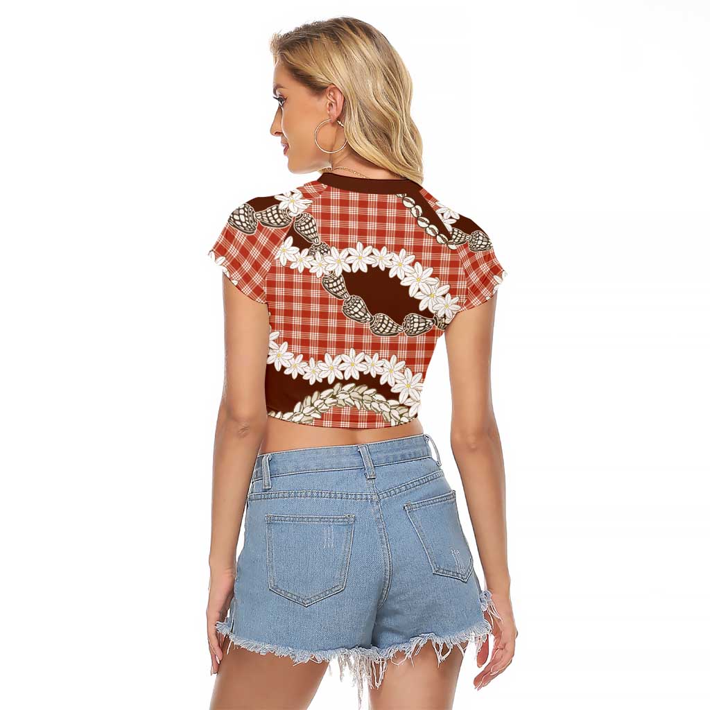 Red Hawaii Tiare and Shell Lei Raglan Cropped T Shirt Hawaiian Palaka Luxury Vibes - Polynesian Pride