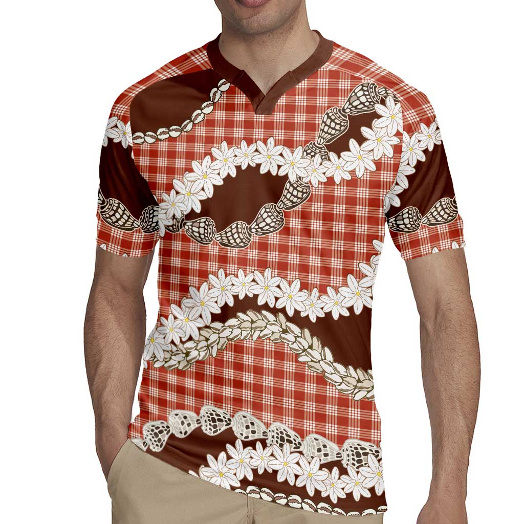 Red Hawaii Tiare and Shell Lei Rugby Jersey Hawaiian Palaka Luxury Vibes - Polynesian Pride