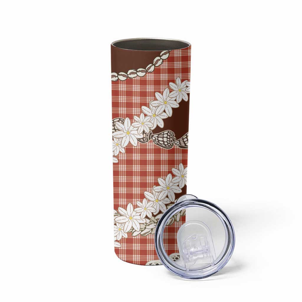 Red Hawaii Tiare and Shell Lei Skinny Tumbler Hawaiian Palaka Luxury Vibes - Polynesian Pride
