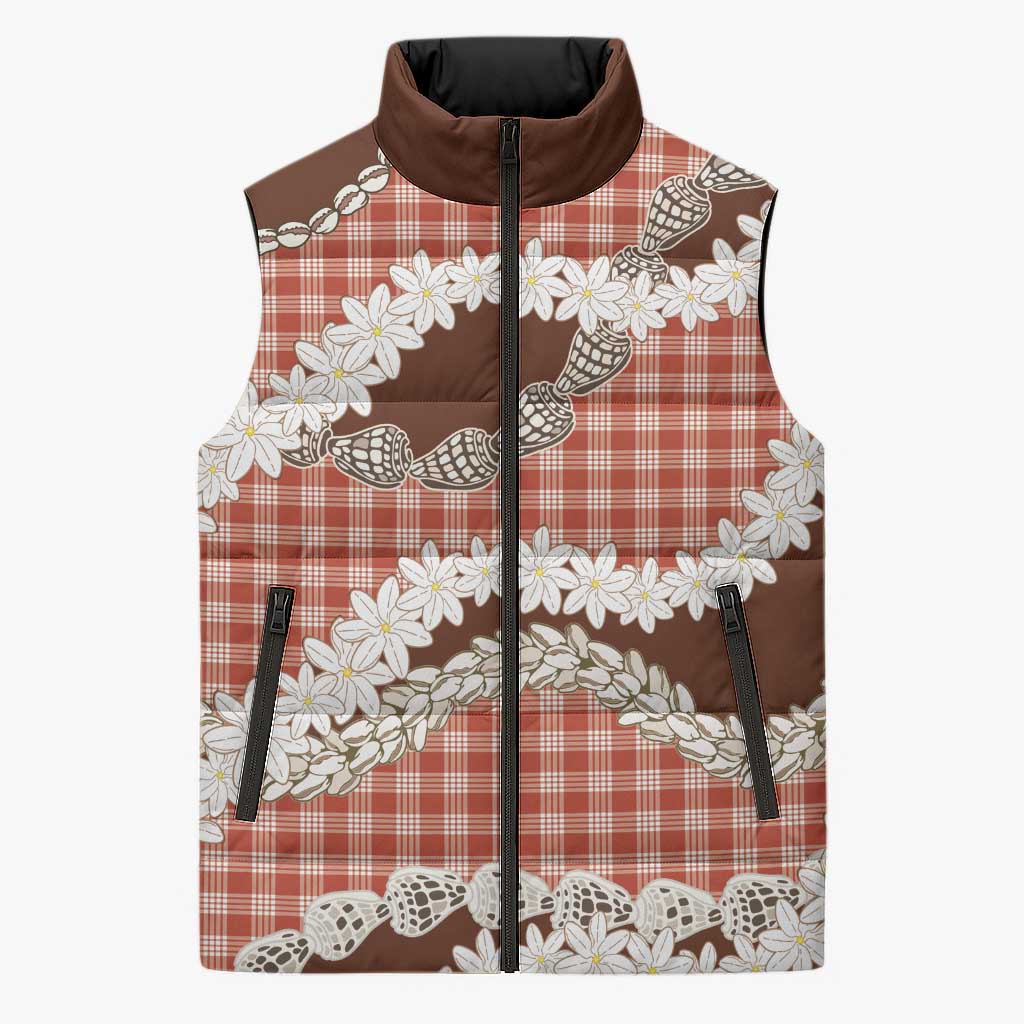 Red Hawaii Tiare and Shell Lei Sleeveless Puffer Jacket Hawaiian Palaka Luxury Vibes - Polynesian Pride