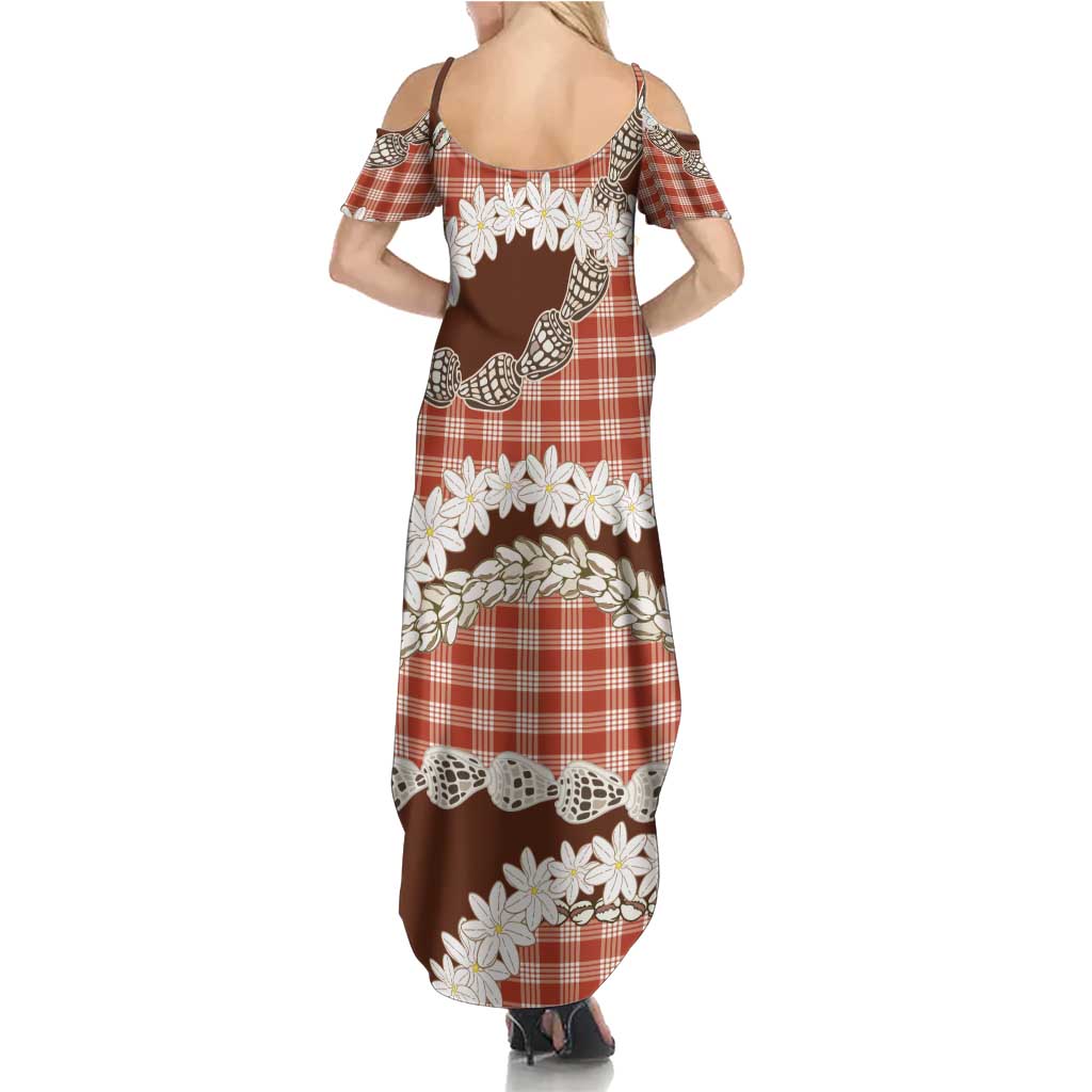 Red Hawaii Tiare and Shell Lei Summer Maxi Dress Hawaiian Palaka Luxury Vibes - Polynesian Pride