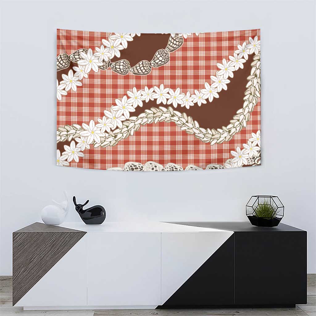 Red Hawaii Tiare and Shell Lei Tapestry Hawaiian Palaka Luxury Vibes - Polynesian Pride