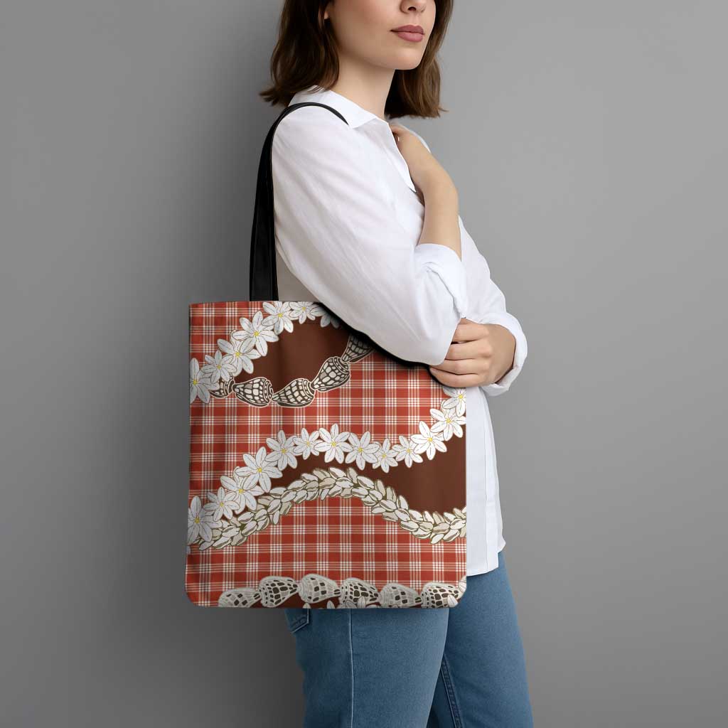 Red Hawaii Tiare and Shell Lei Tote Bag Hawaiian Palaka Luxury Vibes - Polynesian Pride